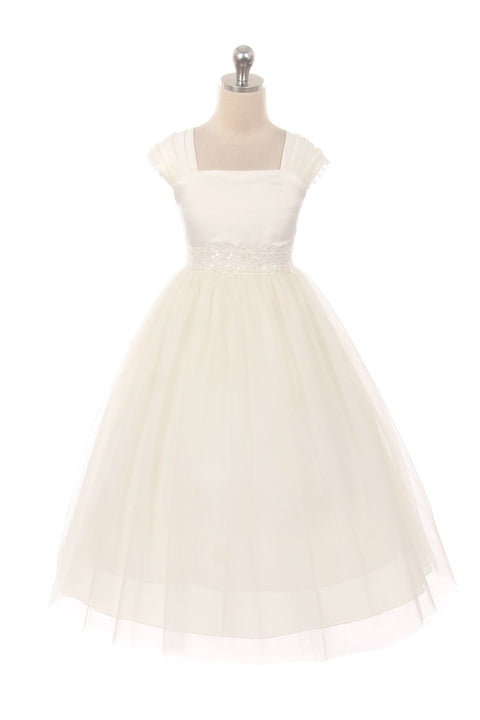 Pleated Cap Sleeve Long Dress