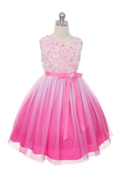 Rosette Bodice Ombre Girl Dress
