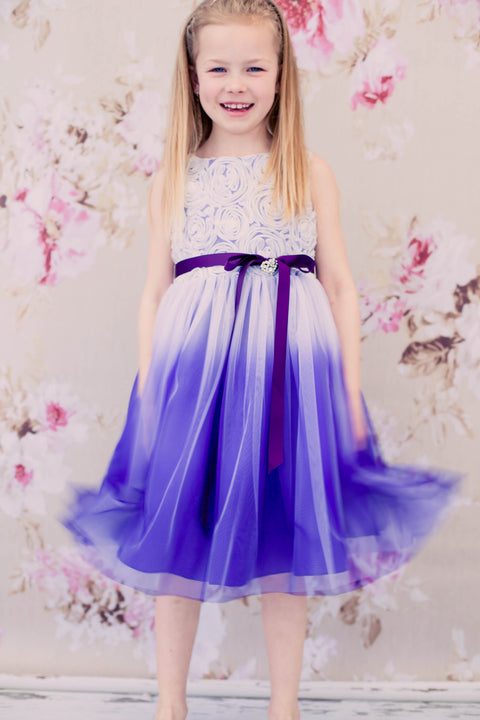 Rosette Bodice Ombre Girl Dress