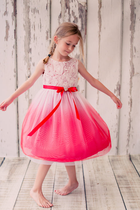 Rosette Bodice Ombre Girl Dress