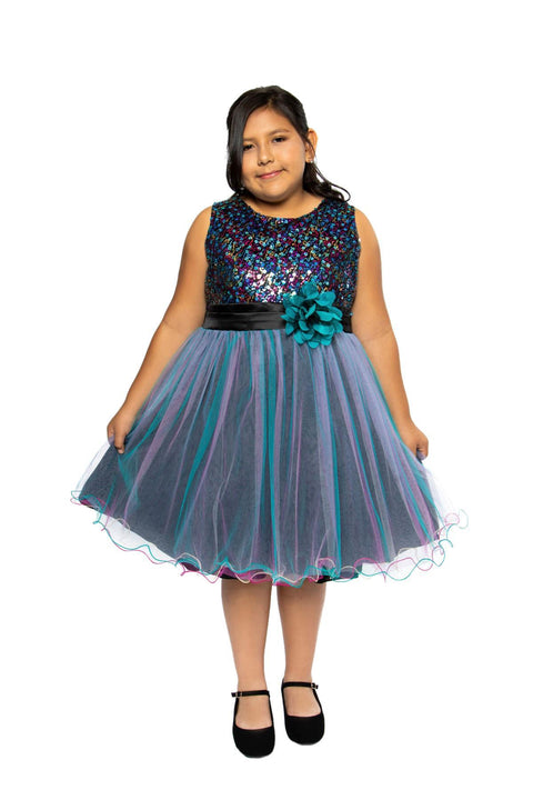 Plus Size Multi-Sequin Trio Color Tulle Dress