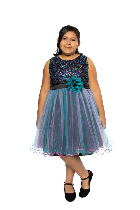 Plus Size Multi-Sequin Trio Color Tulle Dress