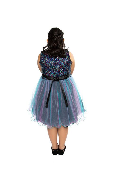 Plus Size Multi-Sequin Trio Color Tulle Dress