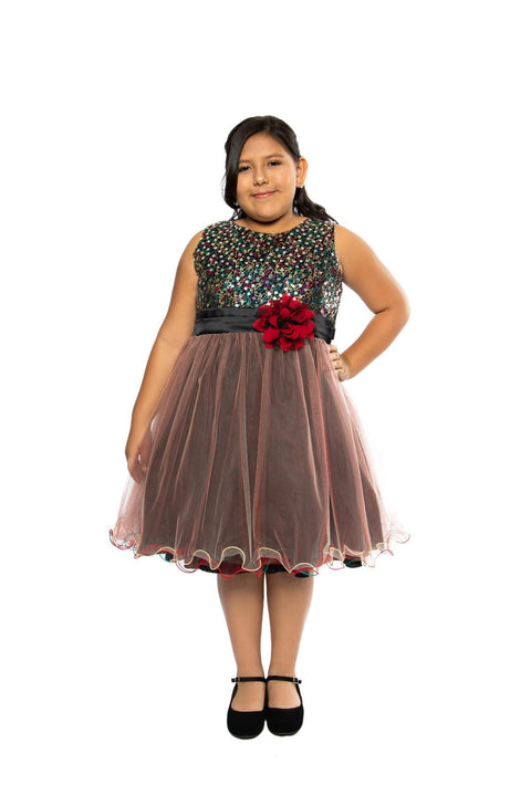 Plus Size Multi-Sequin Trio Color Tulle Dress