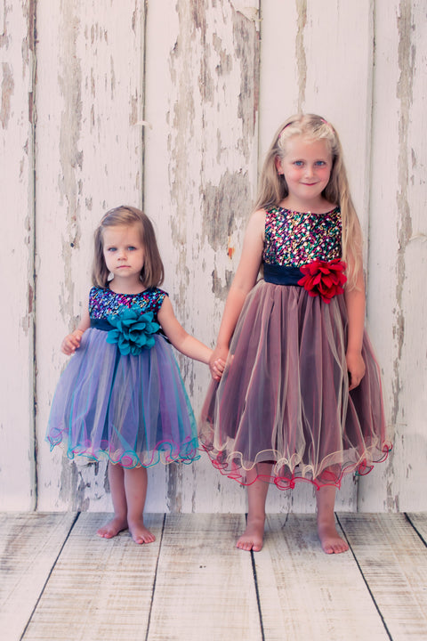 Multi-Sequin Trio Color Tulle Dress