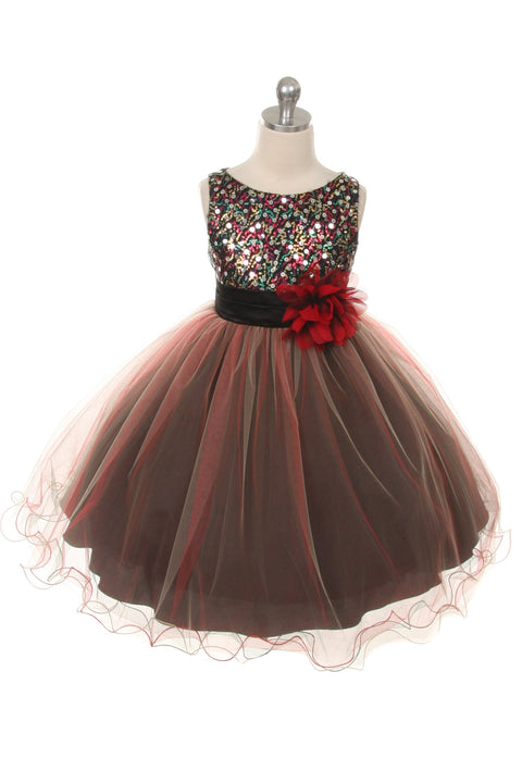 Multi-Sequin Trio Color Tulle Dress