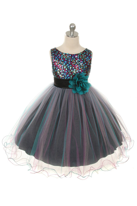 Multi-Sequin Trio Color Tulle Dress