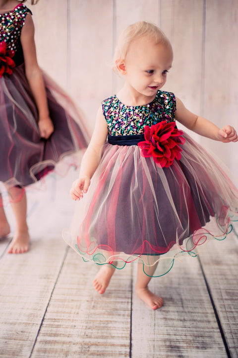 Multi-Sequin Trio Color Tulle Baby Dress