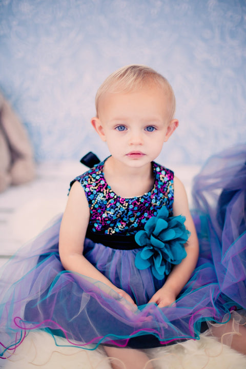 Multi-Sequin Trio Color Tulle Baby Dress