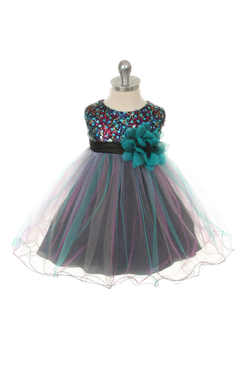 Multi-Sequin Trio Color Tulle Baby Dress