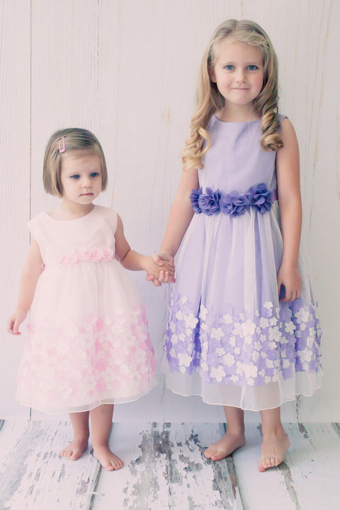 Mesh Dress w/ Taffeta 3D Flowers Girl Dress