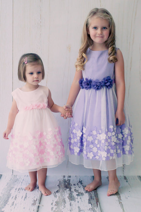 Mesh Dress w/ 3D Taffeta Flowers Baby Dress