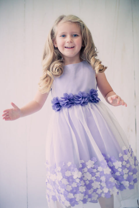 Mesh Dress w/ Taffeta 3D Flowers Girl Dress