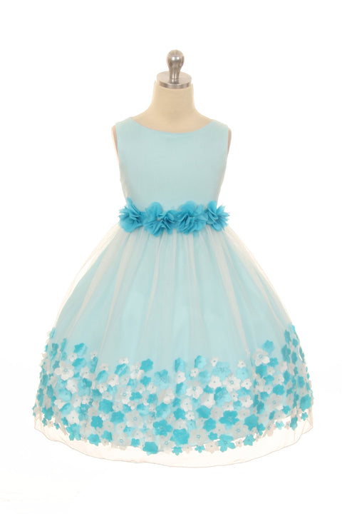Mesh Dress w/ Taffeta 3D Flowers Girl Dress
