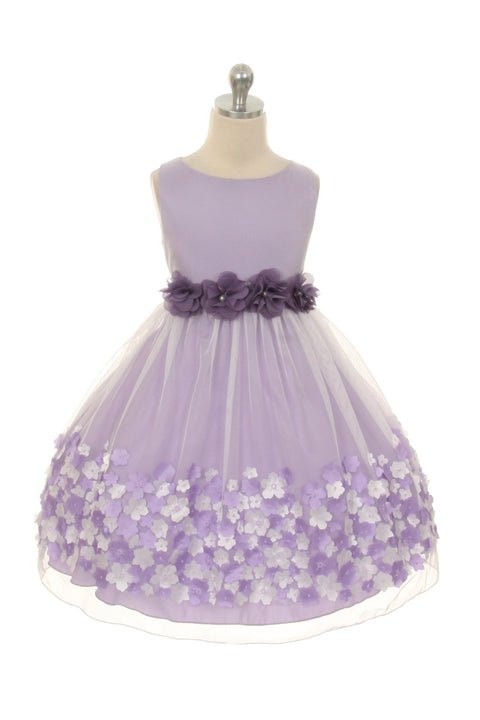 Mesh Dress w/ Taffeta 3D Flowers Girl Dress