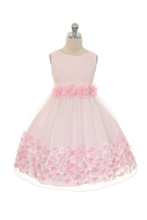 Mesh Dress w/ Taffeta 3D Flowers Girl Dress