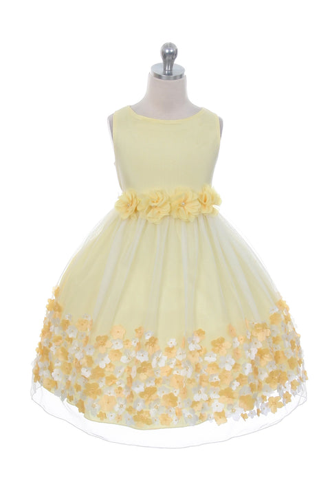 Mesh Dress w/ Taffeta 3D Flowers Girl Dress