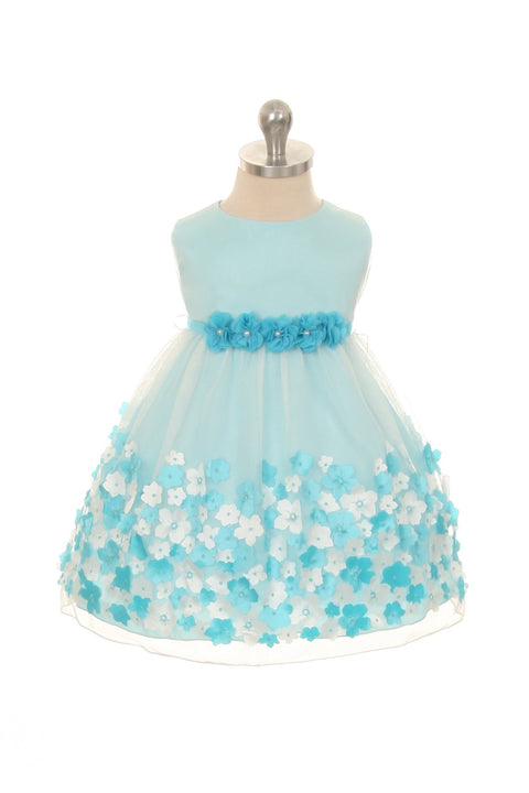 Mesh Dress w/ 3D Taffeta Flowers Baby Dress