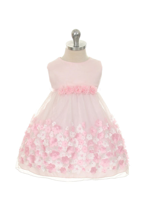 Mesh Dress w/ 3D Taffeta Flowers Baby Dress