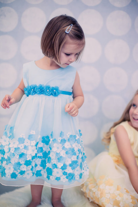 Mesh Dress w/ 3D Taffeta Flowers Baby Dress