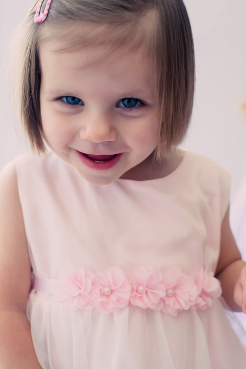 Mesh Dress w/ 3D Taffeta Flowers Baby Dress