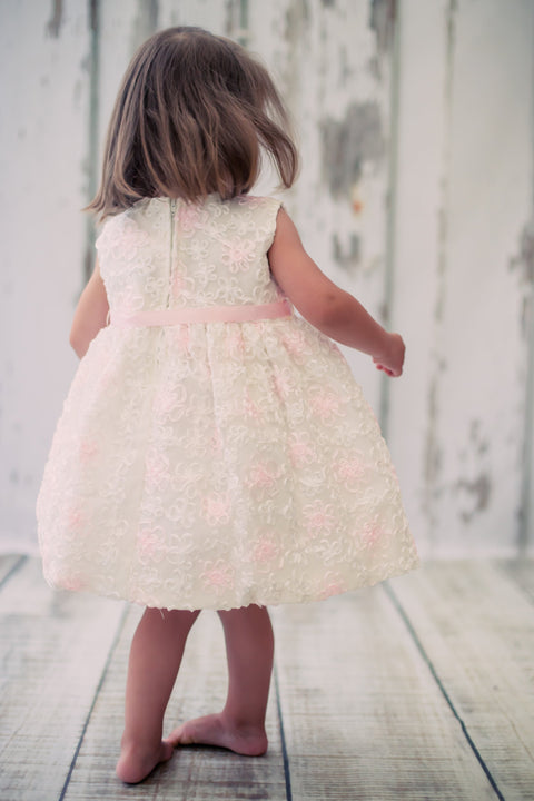 Satin Flower Embroidered Baby Dress