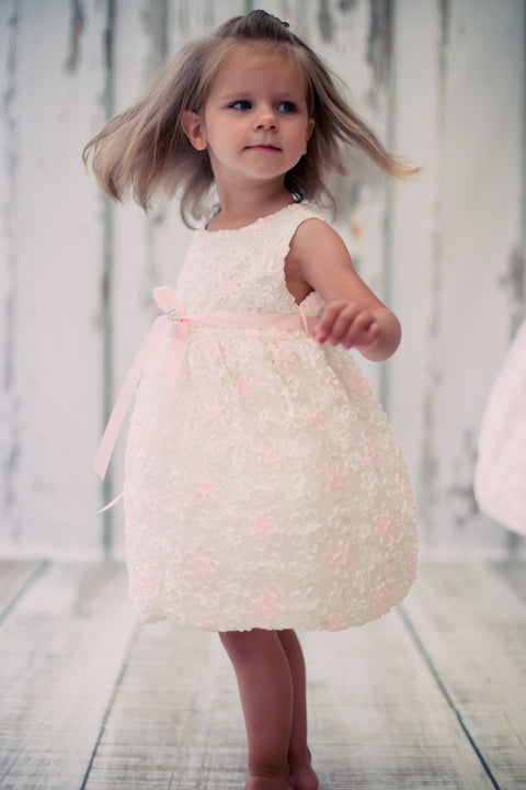 Satin Flower Embroidered Baby Dress