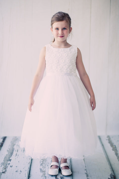 Flower Embroidered Tulle Girl Dress