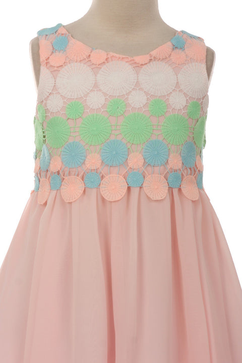 Circle Embroidery Chiffon Girl Dress