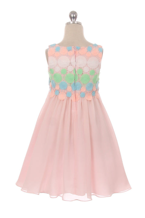Circle Embroidery Chiffon Girl Dress