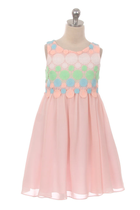 Circle Embroidery Chiffon Girl Dress