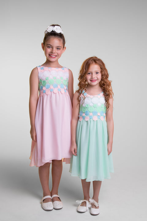 Circle Embroidery Chiffon Girl Dress