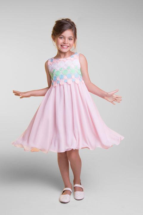 Circle Embroidery Chiffon Girl Dress