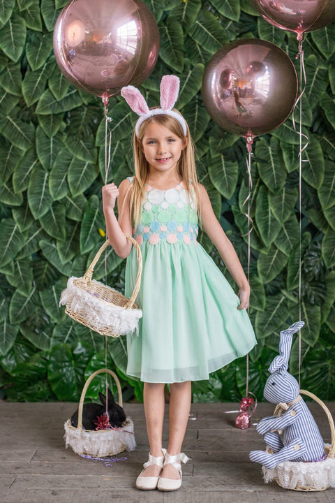 Circle Embroidery Chiffon Girl Dress