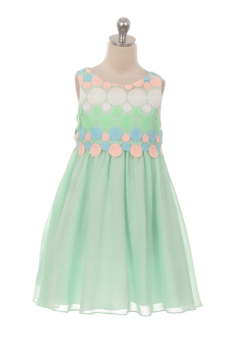 Circle Embroidery Chiffon Girl Dress