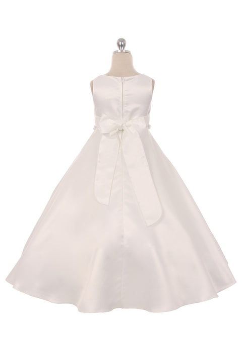 Long Satin Pearl Trim Communion Dress