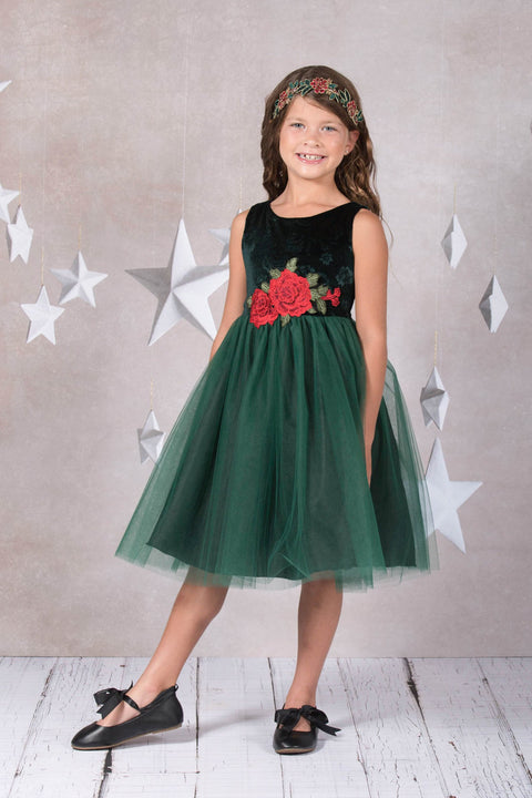Velvet Rose Patch Girl Dress