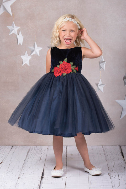 Velvet Rose Patch Girl Dress