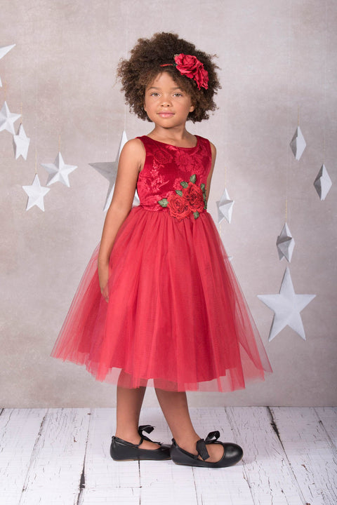 Velvet Rose Patch Girl Dress