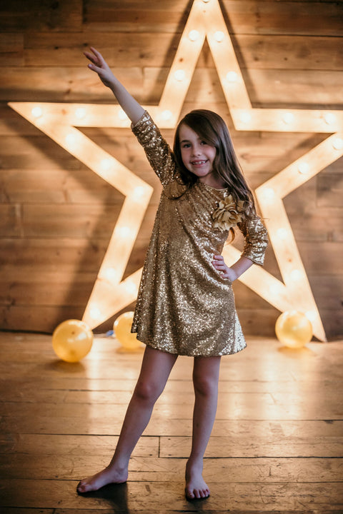 3/4 Sleeve Sequin Girl Dress