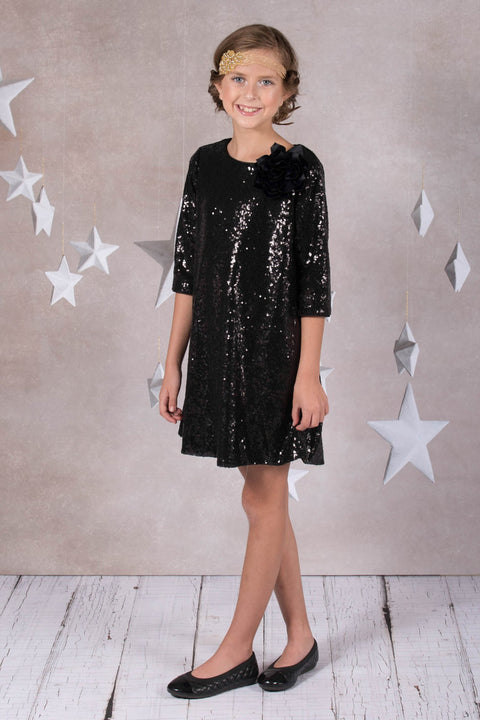 3/4 Sleeve Sequin Girl Dress