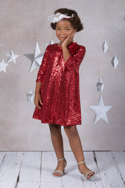 3/4 Sleeve Sequin Girl Dress