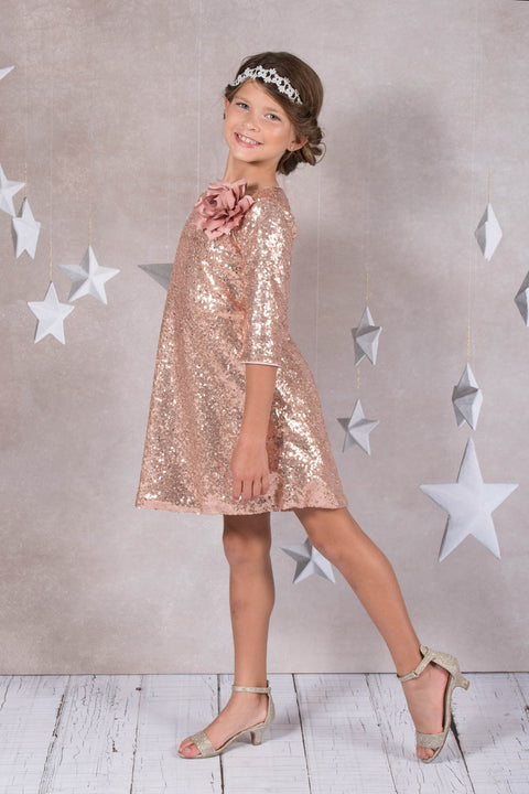 3/4 Sleeve Sequin Girl Dress