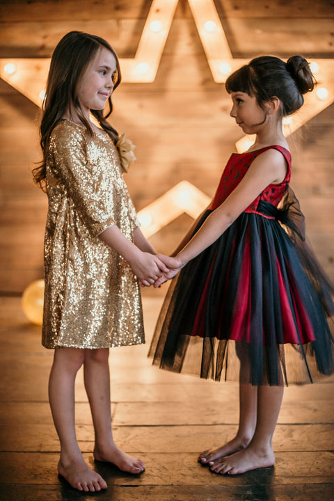 3/4 Sleeve Sequin Girl Dress
