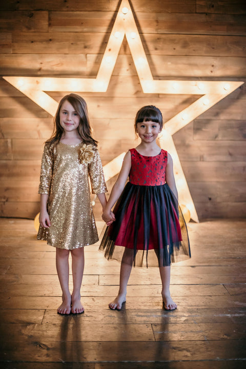 3/4 Sleeve Sequin Girl Dress