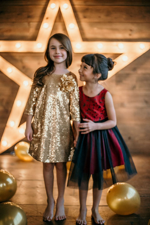 3/4 Sleeve Sequin Girl Dress