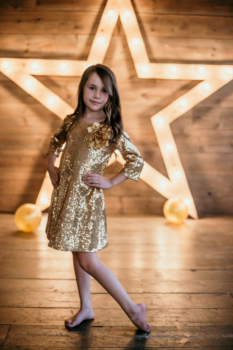 3/4 Sleeve Sequin Girl Dress