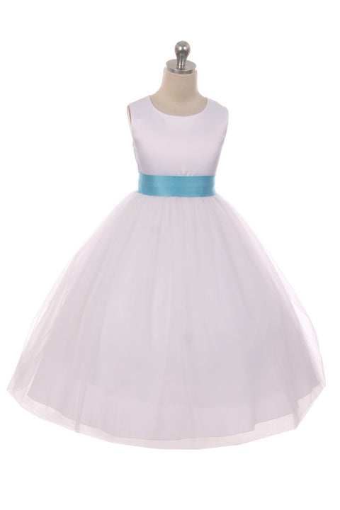 Satin Sash Bow Girl Dress (Ivory Dress)