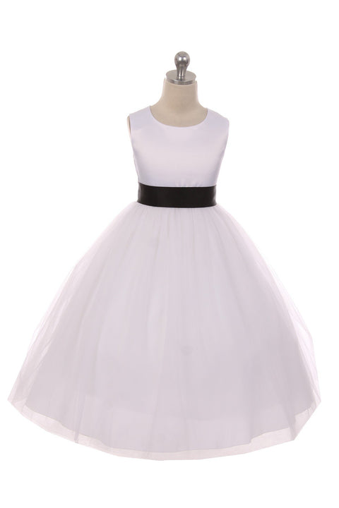 Satin Sash Bow Girl Dress (Ivory Dress)