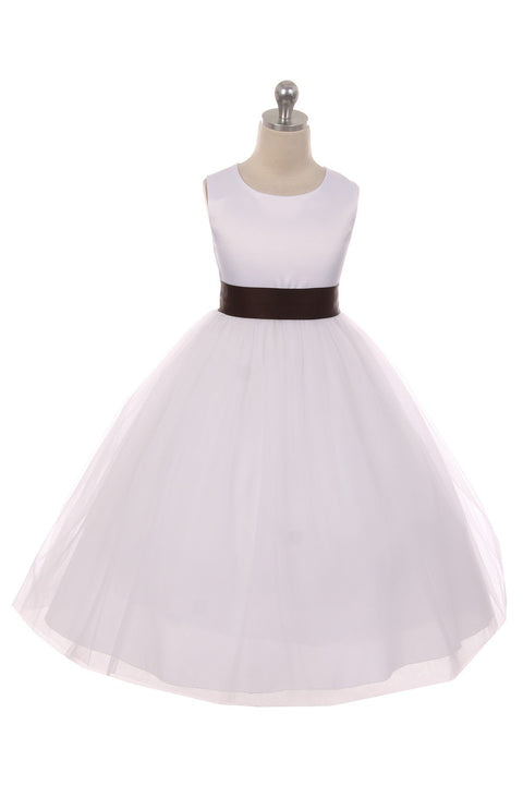 Satin Sash Bow Girl Dress (White Dress)